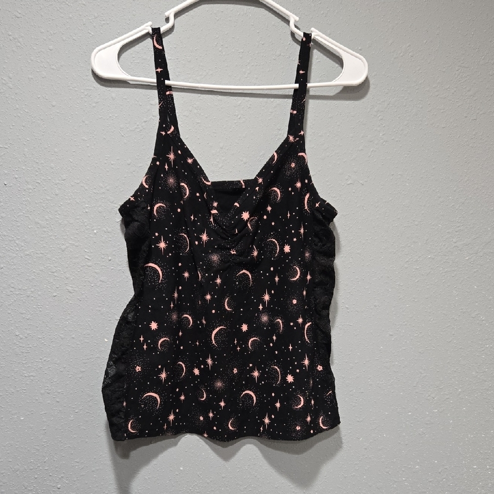 Black Tank Top with Pink Star Pattern